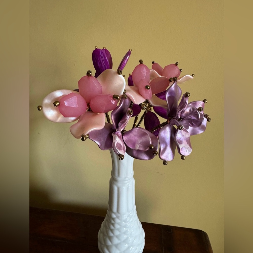 Vintage Bouquet beaded flowers for vase purple beaded flowers